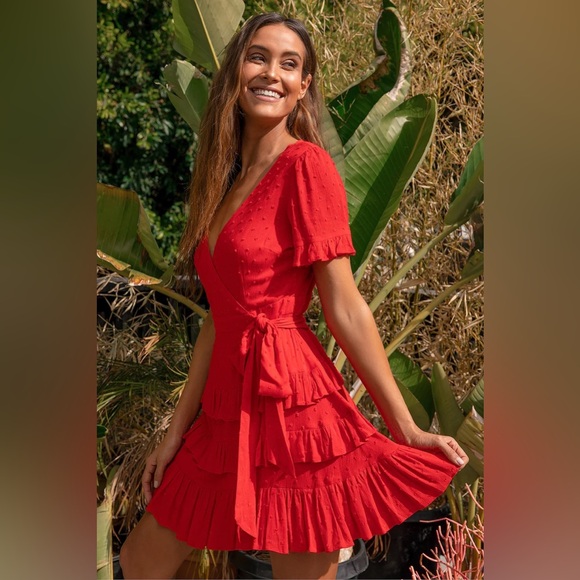 Red mini dress ruffle - Picture 2 of 5